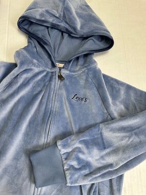 Levi's X Clements Twins Full Zip Jacket Hooded Velour Blue Youth Girls Large